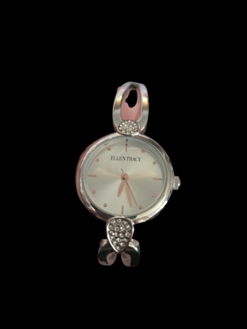 Ellen Tracy Silver Watch with Crystal Accents